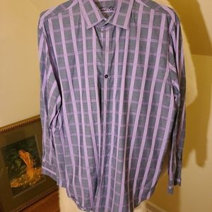 Tasso Elba Dobby Stretch Plaid Shirt Men's Size XL